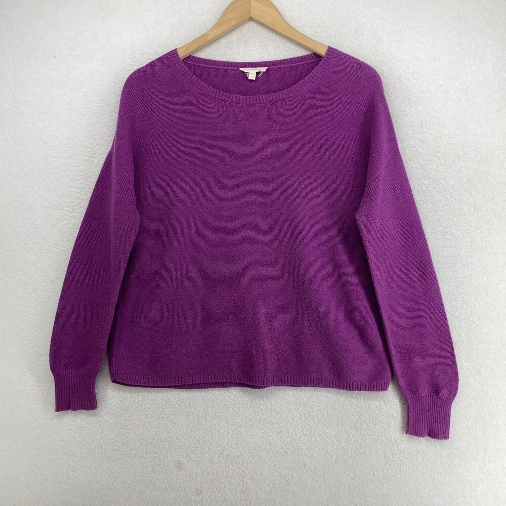 EILEEN FISHER Sweater XS Organic Cotton Round Neck Boxy Dolman Sleeve Purple